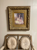Large Victorian Gilt Frame Oil Painting of Two Girls Antique Style Rococo Wall Art Romantic Portrait Ornate Gold Decoration Statement Piece