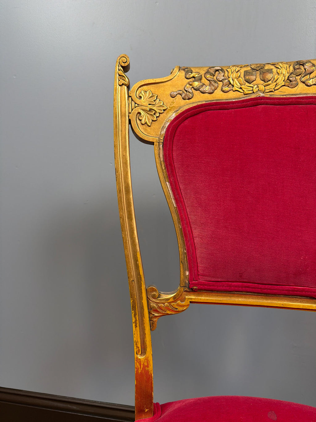 Vintage Louis XVI Giltwood Chair, Raspberry Pink Velvet Upholstery, French Neoclassical Boudoir Accent Chair