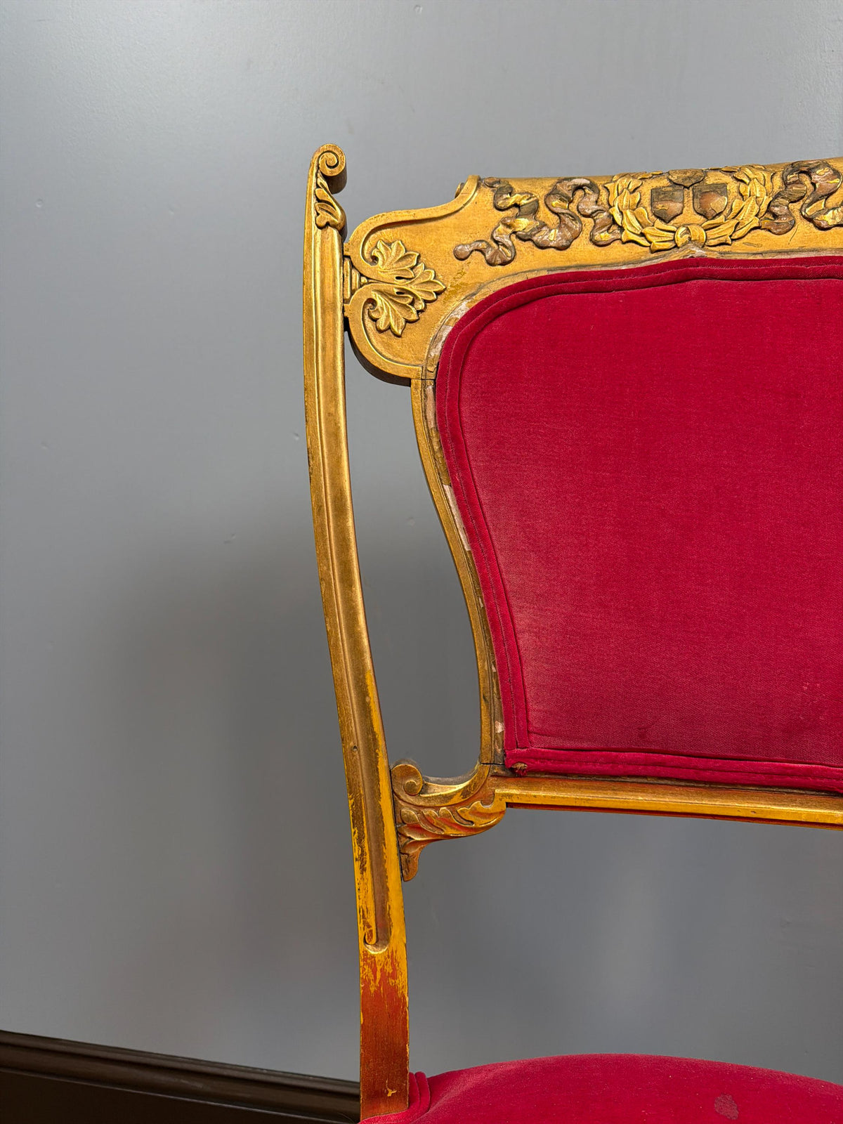 Vintage Louis XVI Giltwood Chair, Raspberry Pink Velvet Upholstery, French Neoclassical Boudoir Accent Chair