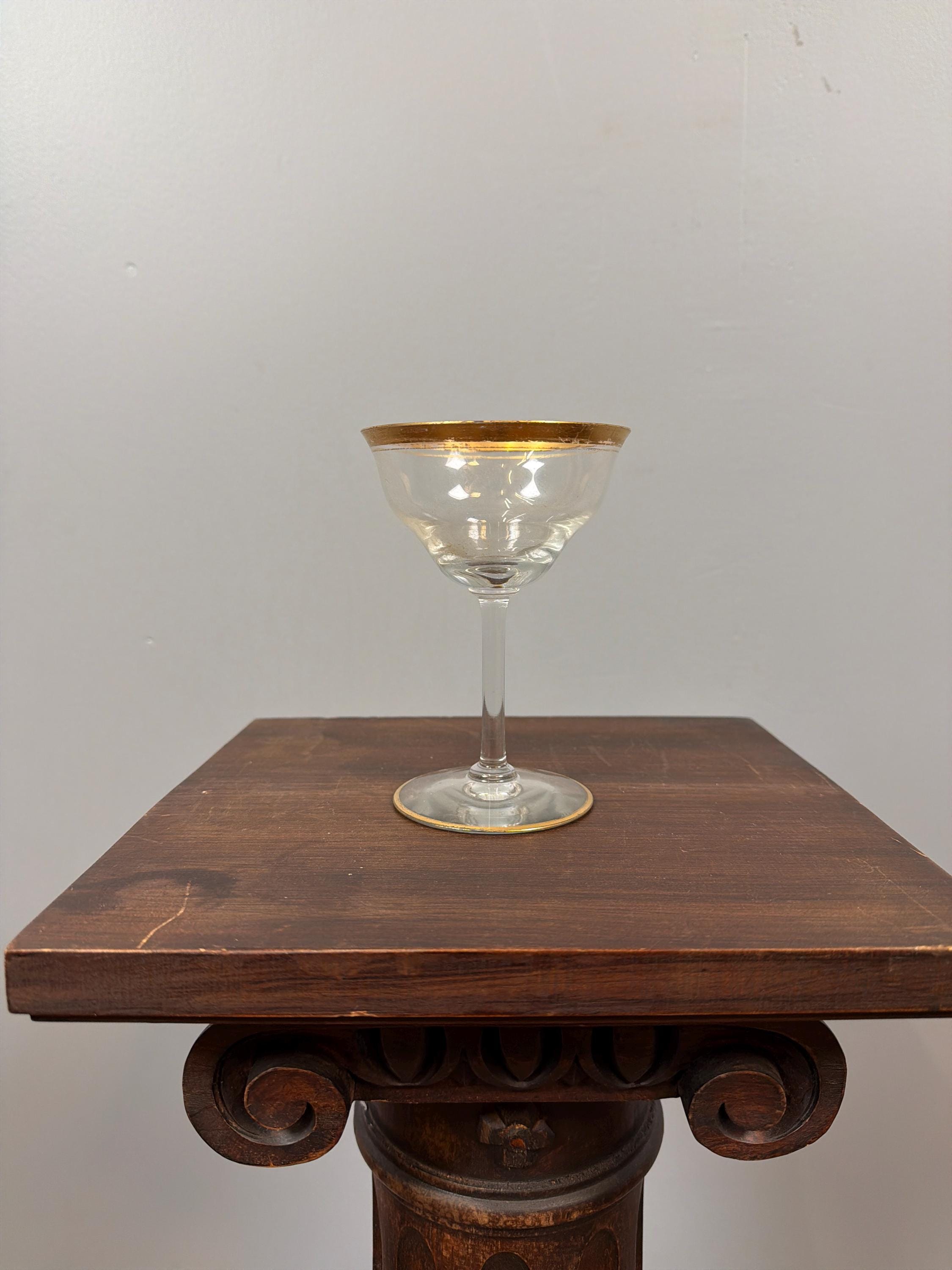 Vintage Gold Rim Coupe Glasses Set of 7 Clear Champagne Cocktail Glasses Elegant Barware