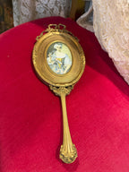 Victorian Style Brass Hand Mirror, Marie Antoinette Portrait, Rococo Decor
