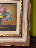 Vintage Floral Still Life Oil Painting in Ornate Wood Frame, Hand-Painted Chrysanthemums in Blue Vase, Farmhouse Wall Art Signed