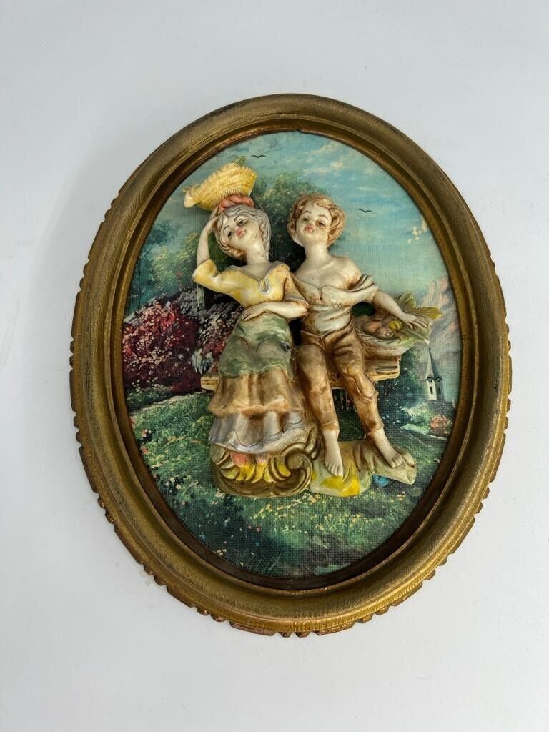Vintage Italian Empire Style Rococo Wall Plaques Romantic Cherub Couple 3D Relief Art French Country Gold Frame Home Decor Wall Hanging