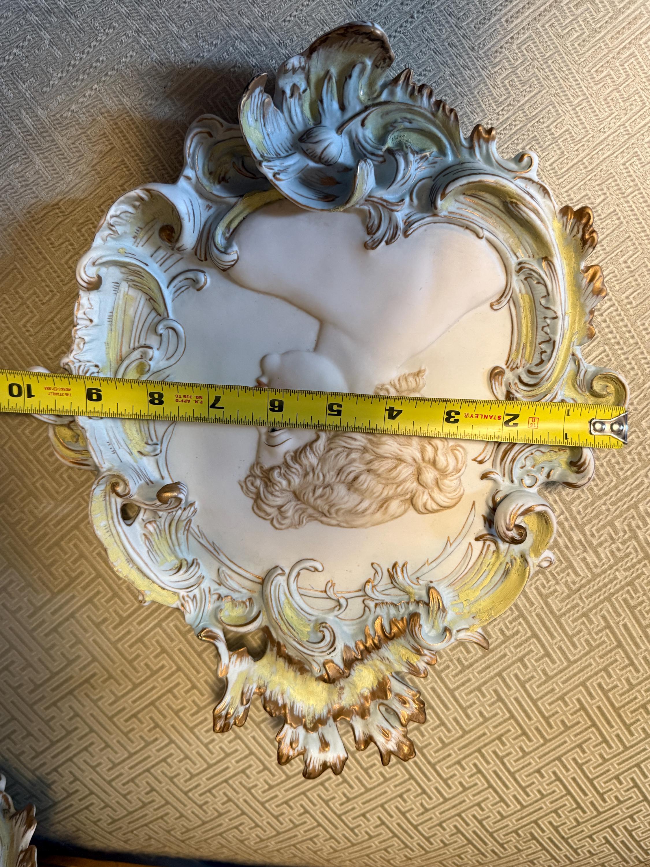 Vintage French Pair of Porcelain Lady Portrait Wall Art Home Decoration Porcelain Wall Plaques Victorian Cameo Relief Art Ornate Rococo Art