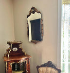 Antique Wall Mirror Victorian Style Ornate Frame Beveled Glass Portrait Detail Rococo Decor Hanging Mirror Carved Wood Gold Finish Accent