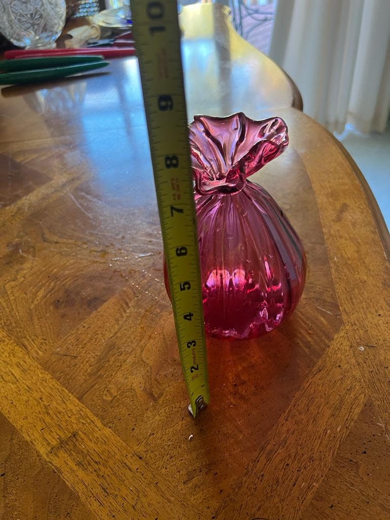 Vintage Cranberry Art Glass Vase Hand Blown Ruffled Top Deep Pink Purple Hue Decorative Collectible Midcentury Style Table Centerpiece
