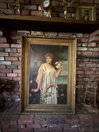 Antique Classical Oil Painting of a Woman with Roses | 19th Century Style Gilded Frame Wall Art Collectible Antique Artwork Home Decoration