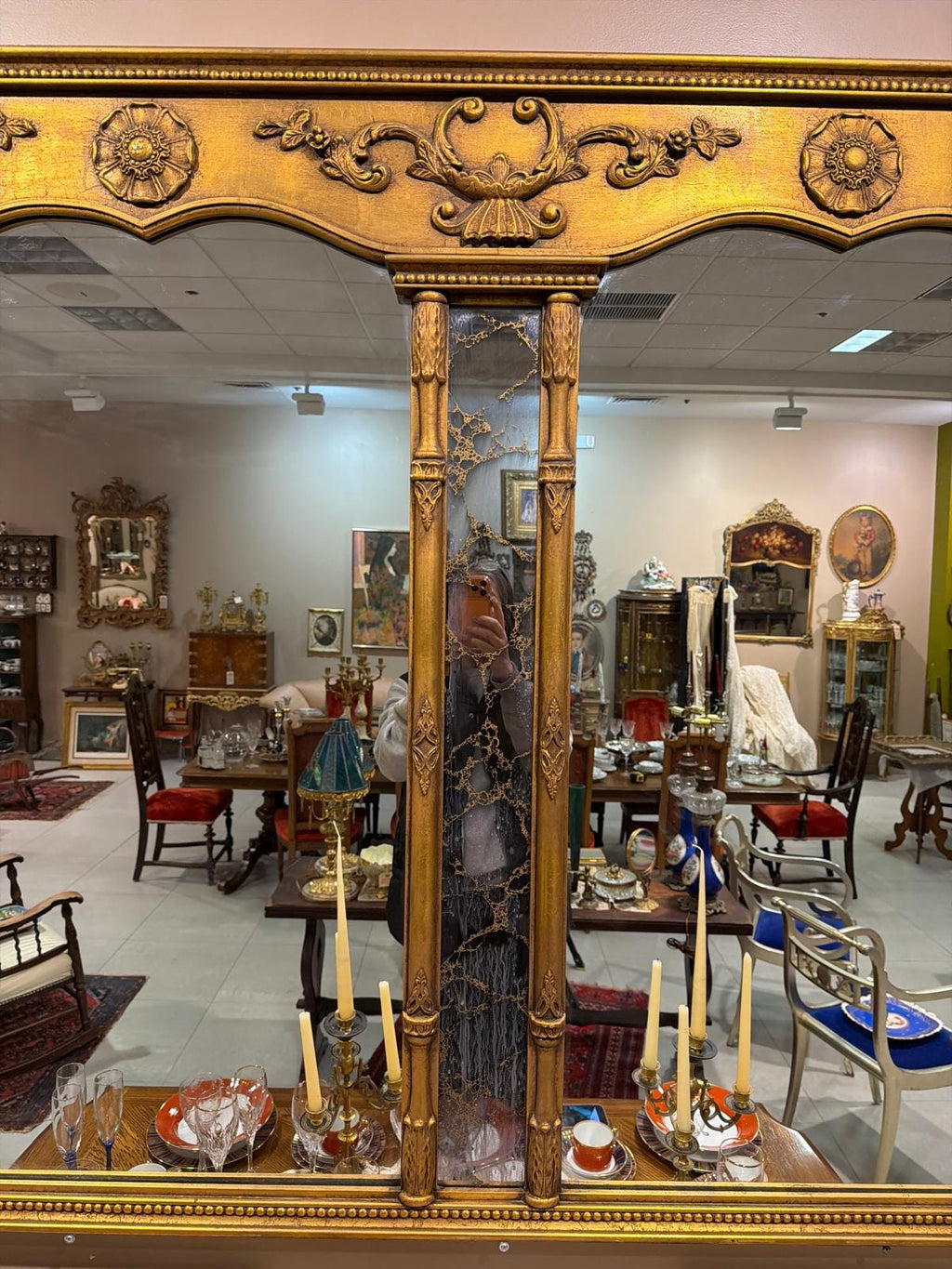 Vintage Gilt Wood Wall Mirror, Triple Panel French Neoclassical Style, 65" 46"