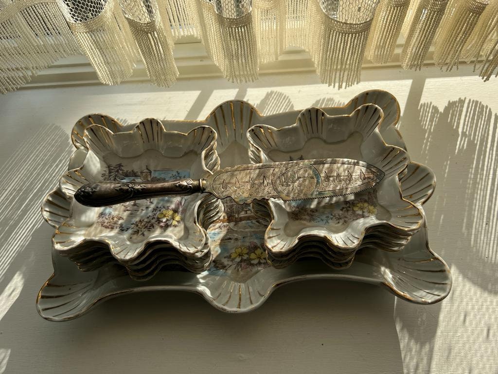 Antique BS M. Austria 11 Pcs Victorian Serving Ice Cream Set  1847 Rogers Bros Silver Knife