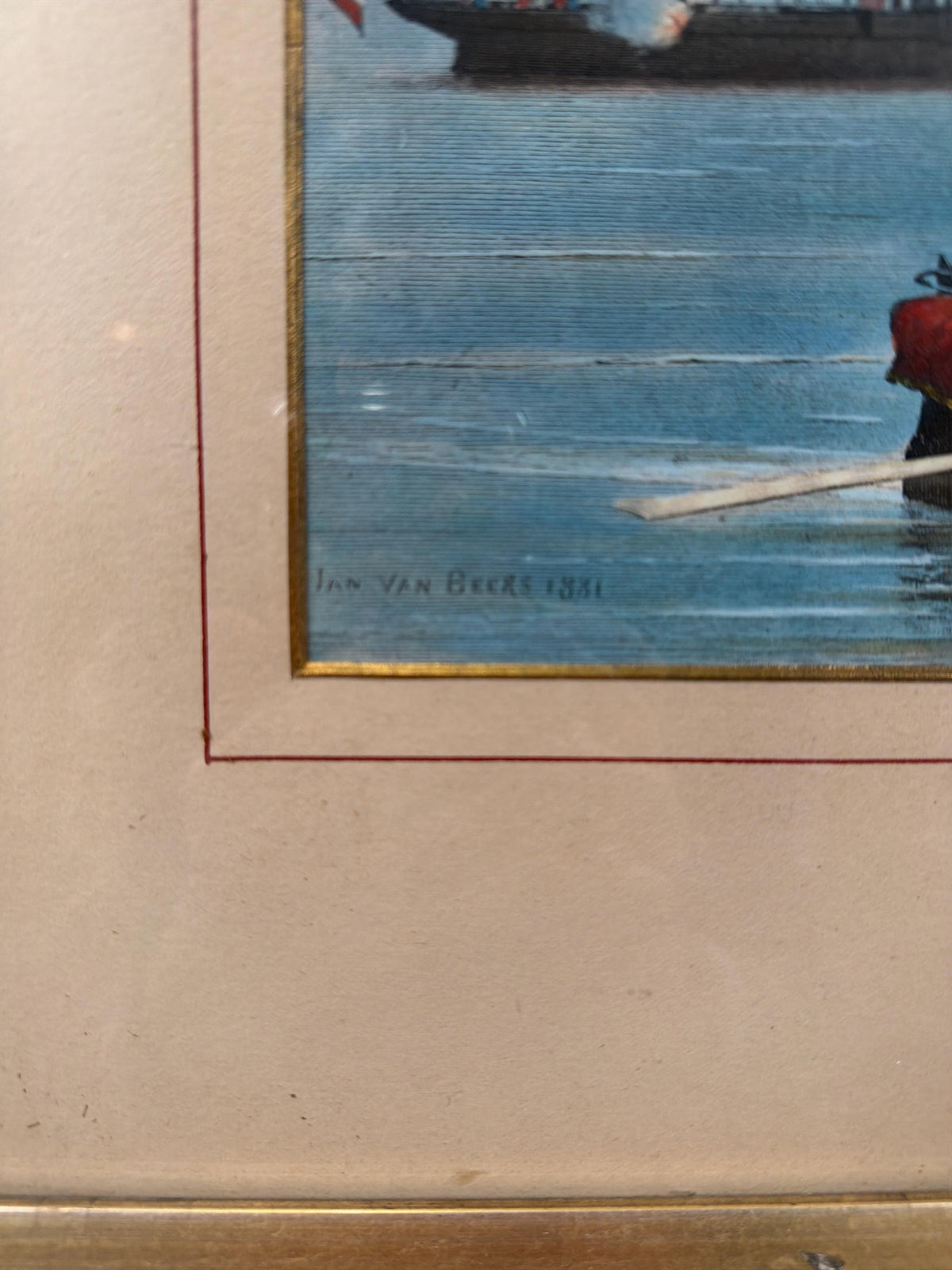 Romantic 19th Century French Maritime Scene Hand-Colored Lithograph After Jan van Beers, 1881, Vintage Frame Art