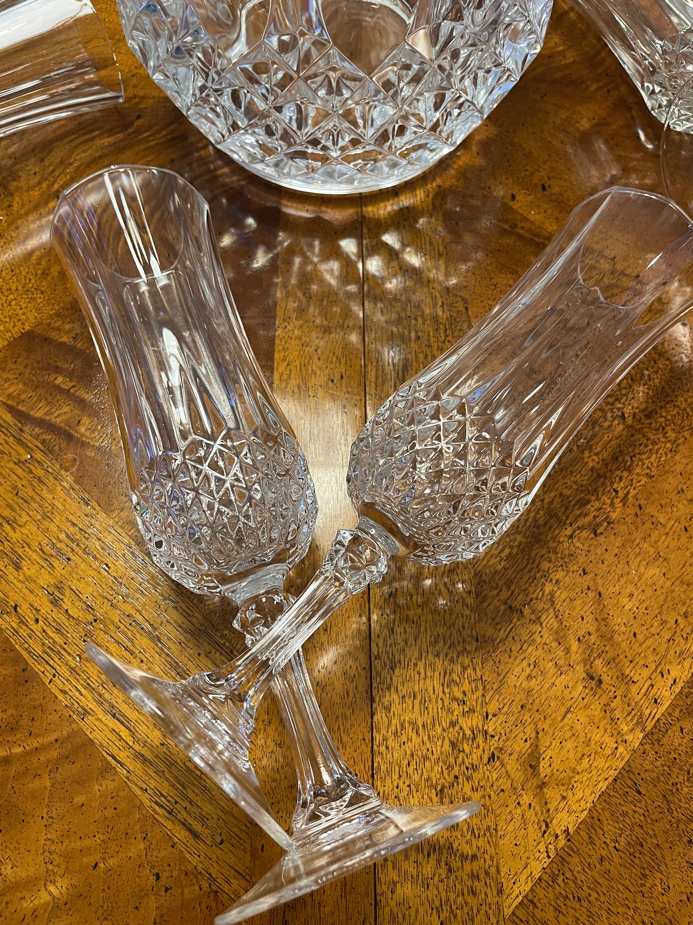 Vintage Footed Tumbler Collectible Glass &Ice Bucket Set 7 Pieces
