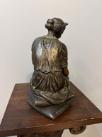Antique French Bronze Sculpture: Neo-Classical Seated Woman with Mirror, Signed A. Habert