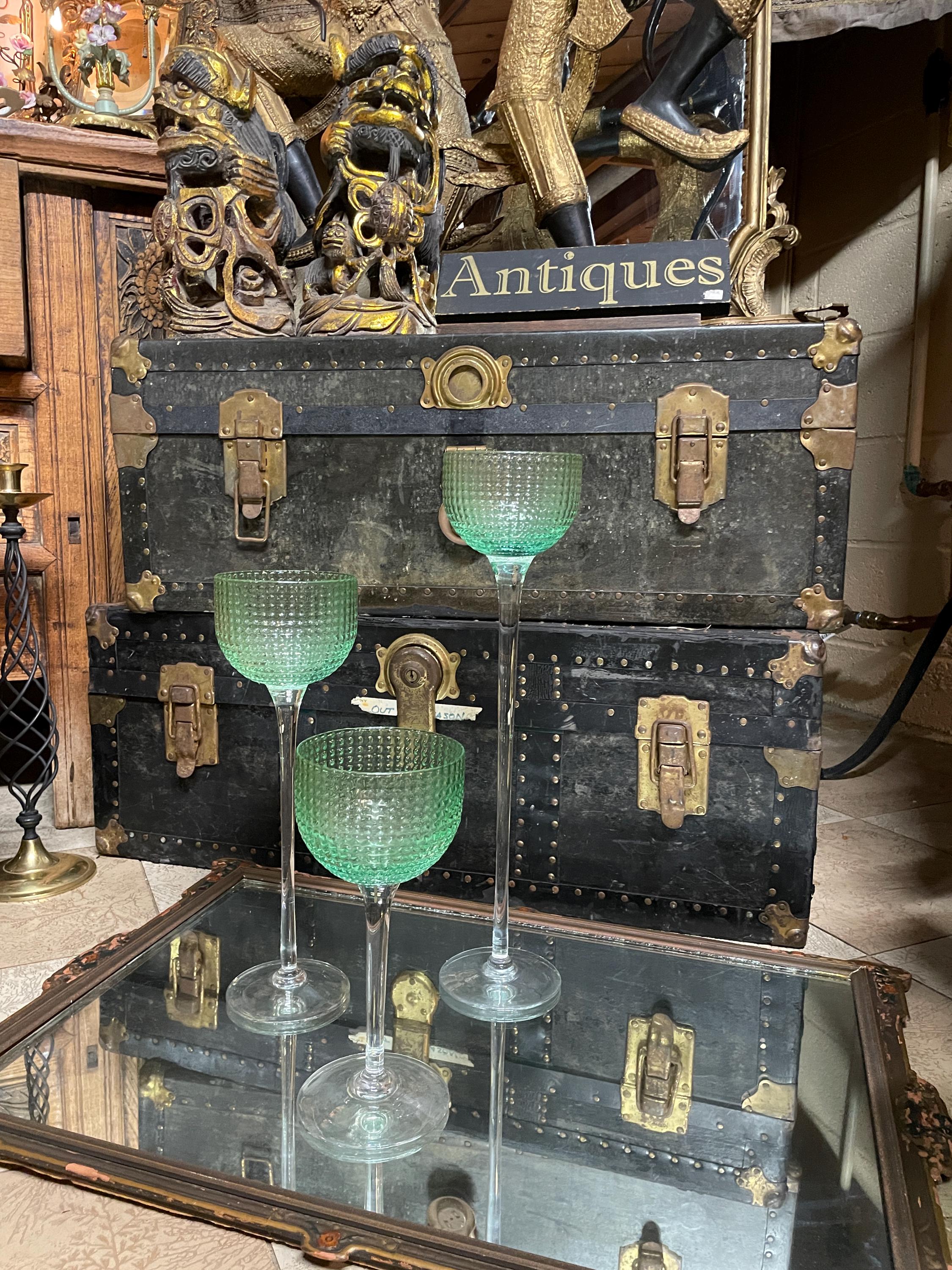 Vintage Tall Green Hobnail Glasses Set of 5 Cocktail Art Deco Glassware Goblets Multi-Purpose Glasses Decorative Vases Candlestick Holders