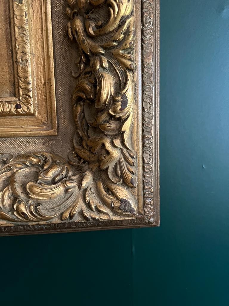 Large Victorian Gilt Frame Oil Painting of Two Girls Antique Style Rococo Wall Art Romantic Portrait Ornate Gold Decoration Statement Piece