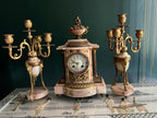 19th Century Alabaster Brass Mantel Clock Set Decorative Antique French Candelabra Pair Elegant Gilded Classical Style Home Display Decor