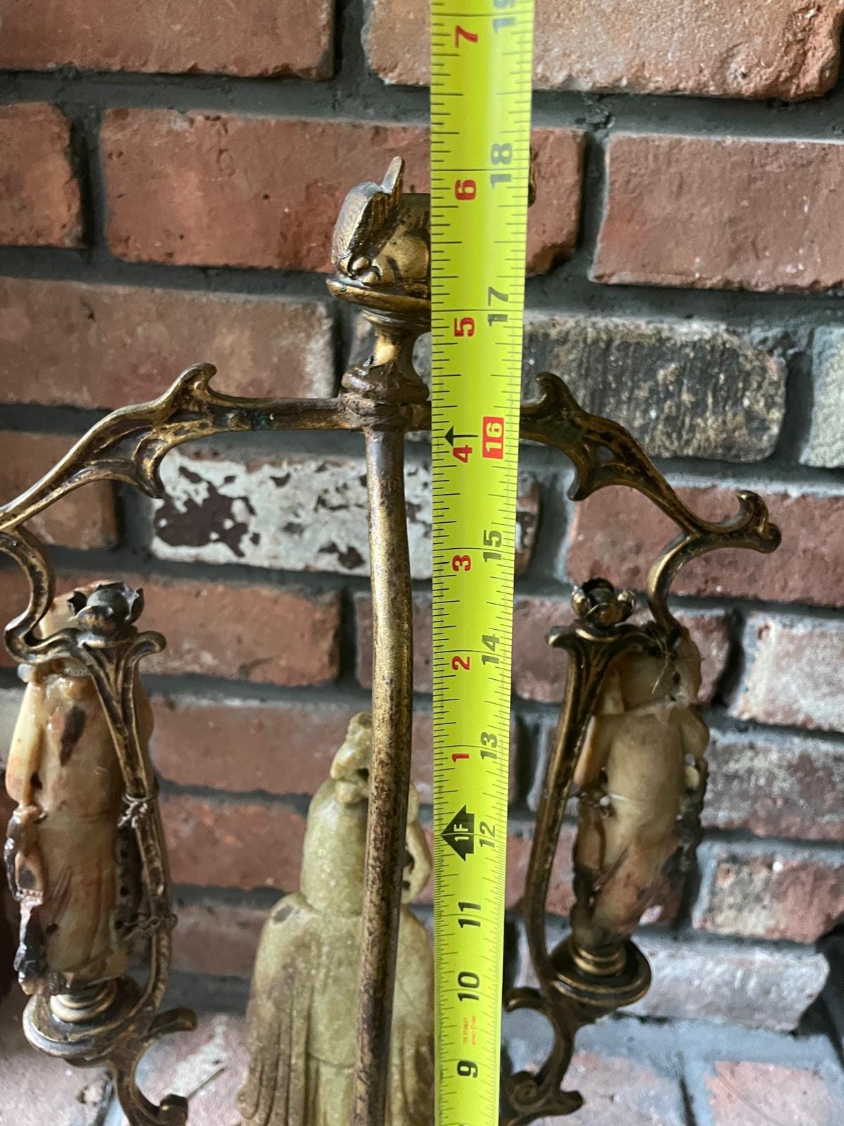 Vintage Asian Incense Burner Carved Soapstone Figures Gilt Brass Stand Mythical Beast Top Ornate Detailing Unique Home Decor Statue Art