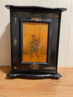 Spanish Style Ebonized / Brass Mounted 19. Century Wall Cabinet.Wood Shelf Nick Knack Wall Display Cabinet Hanging Cabinet H 22"x W 18"