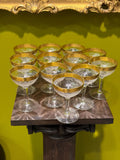 Vintage Gold Rim Etched Floral Champagne Coupe Glasses (Set of 12)