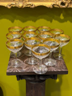 Vintage Gold Rim Etched Floral Champagne Coupe Glasses (Set of 12)