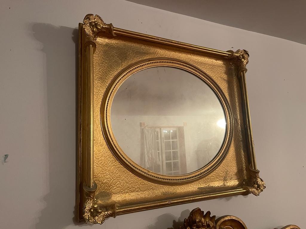 Antique Gold Gilt Oval Mirror Ornate Baroque Frame Victorian Style Wall Decor Vintage Rococo Accent Gilded Classical European Vanity