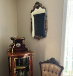 Antique Wall Mirror Victorian Style Ornate Frame Beveled Glass Portrait Detail Rococo Decor Hanging Mirror Carved Wood Gold Finish Accent