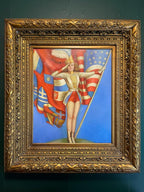 American Pin Up Girl Fourth of July Patriotic Drum Major Large Oil painting Ornate Wood Frame On Canvas American Flag Girl Painting Artwork