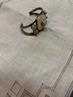 Vintage Southwestern Style Turquoise Cuff Bracelet Bone Inlay Silver Tone