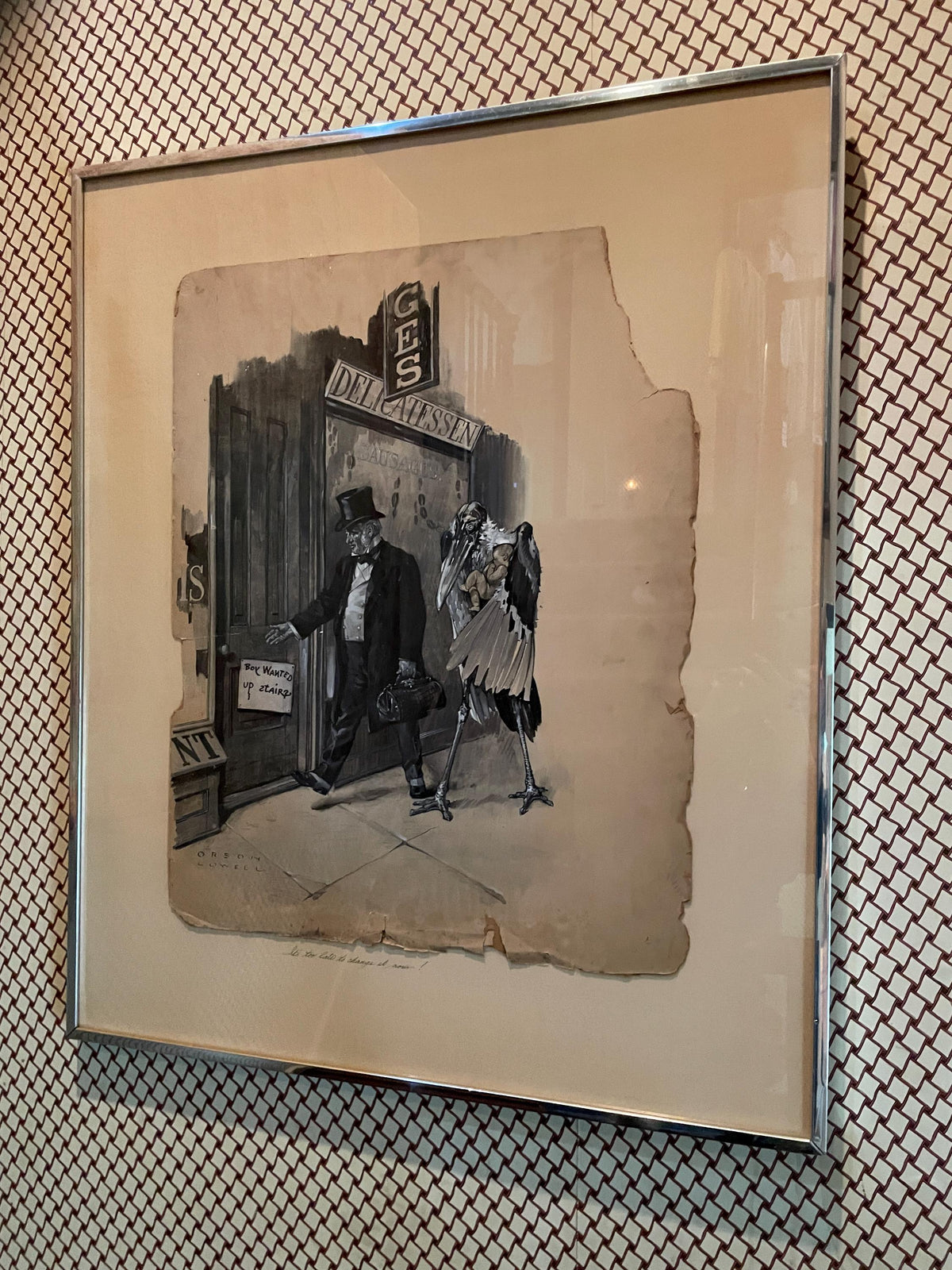 Antique Political Cartoon Orson Lowell Signed Original Ink Drawing Framed Satirical Artwork Vintage Social Commentary Unique Wall Decor