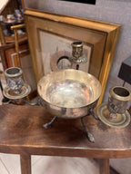 Antique Silver Plate Three Arm Candelabra Centerpiece Bowl with Paw Feet