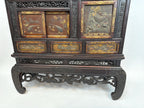 Antique Japanese Meiji Cabinet: Hand Carved Wood Birds, Floral Panels, Gilt Detail