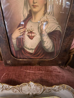 Antique Framed Virgin Mary Print - Catholic Wall Art, Home/Church Decoration Immaculate Heart of Mary
