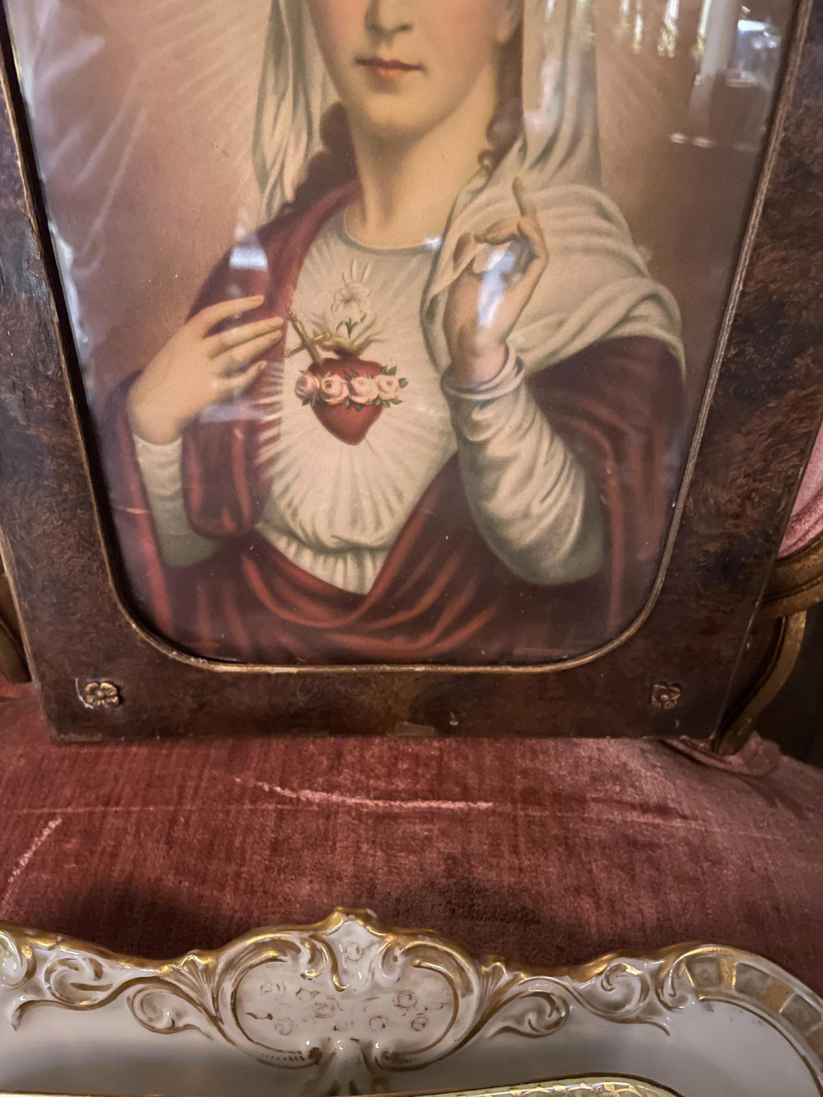 Antique Framed Virgin Mary Print - Catholic Wall Art, Home/Church Decoration Immaculate Heart of Mary