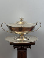 Vintage French Silver Plate Tureen With Underplate, Double Handle Serving Dish