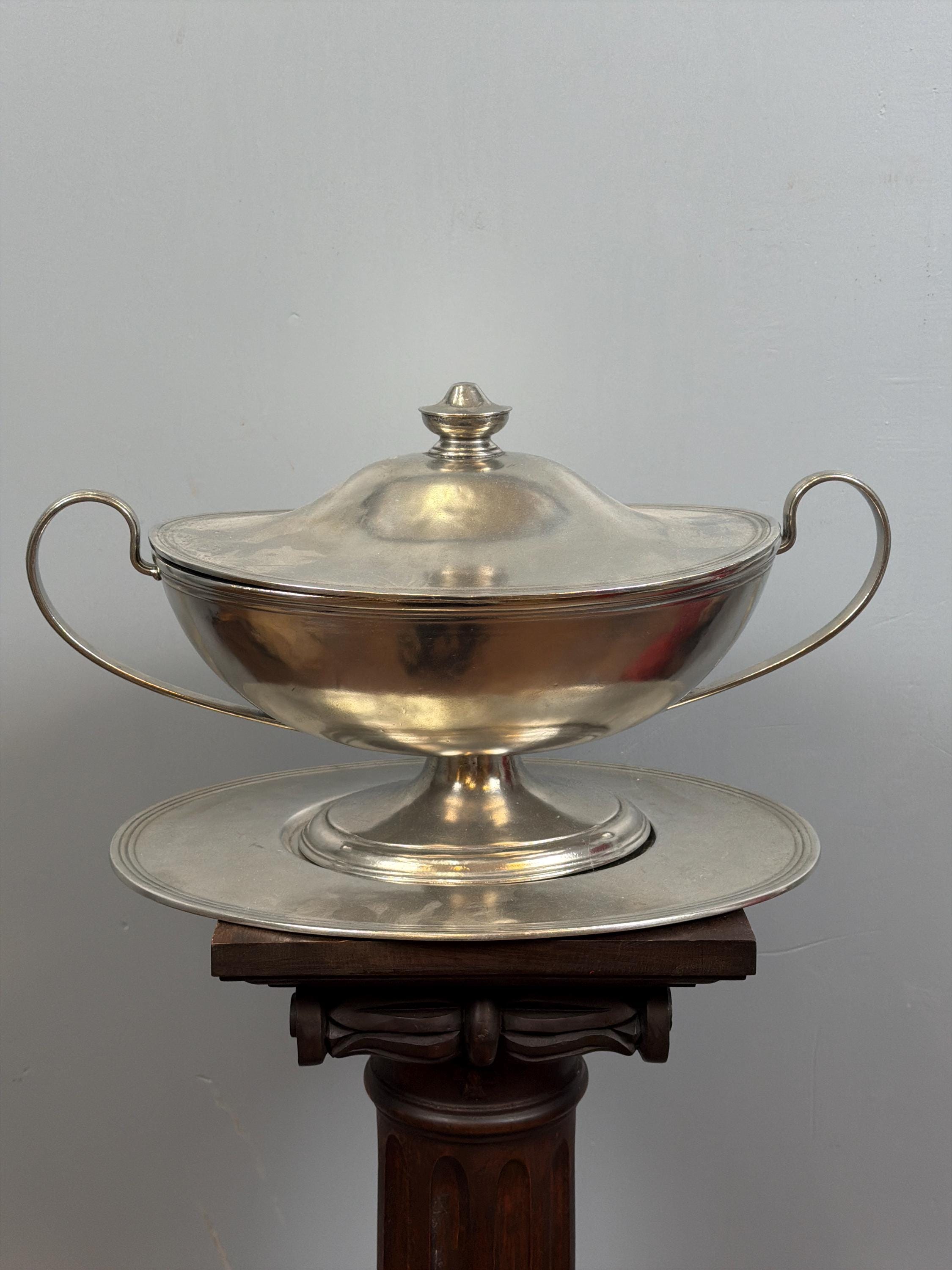 Vintage French Silver Plate Tureen With Underplate, Double Handle Serving Dish