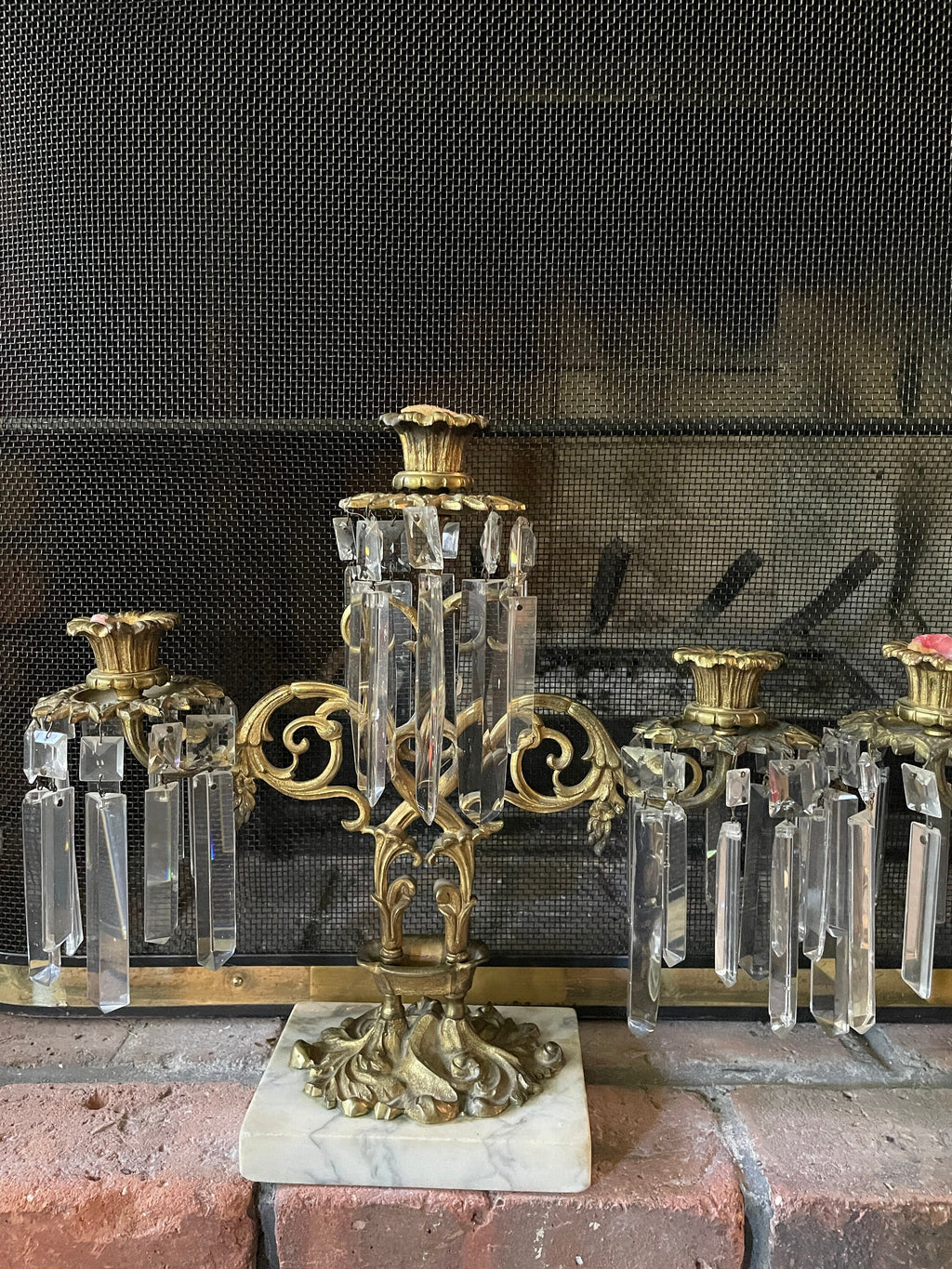Pair of Antique French Empire Gilt Bronze Crystal Candelabras Elegant 6 Arm Candlesticks Stunning Mantel Decor Circa 1850 Rare Find Elegance