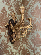 Pair of Vintage Heavy Gold Cast Iron Candlestick  Wall Sconces