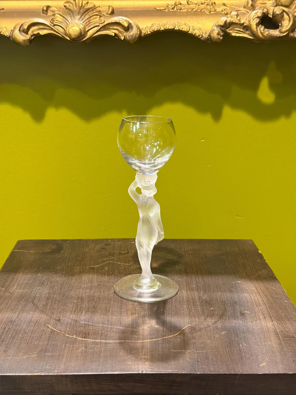 Lalique Style Nude Crystal Goblet, Art Deco Figural Stem Glass, Frosted Female Figure Wine Glass, Vintage Bacchantes Inspired Barware