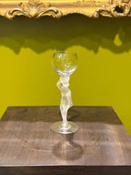 Lalique Style Nude Crystal Goblet, Art Deco Figural Stem Glass, Frosted Female Figure Wine Glass, Vintage Bacchantes Inspired Barware