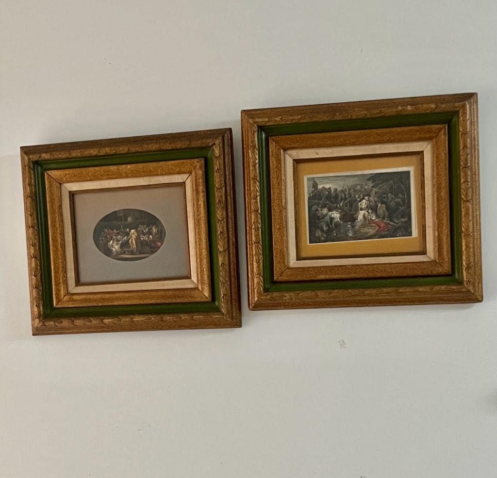 Pair of Vintage Gold Wood Engravings Framed Collectible Wall Art Marquis of Stafford's Collection