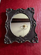 Antique Victorian Wall Mirror Ornate Carved Oval Mirror Gilded Accents Gothic Gesso Rococo Decor Dark Wood Baroque French Luxurious Mirror