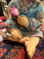 Antique Chinese Child Statue Holding Flower Asian Composition Figure Oriental Decorative Sculpture 16”