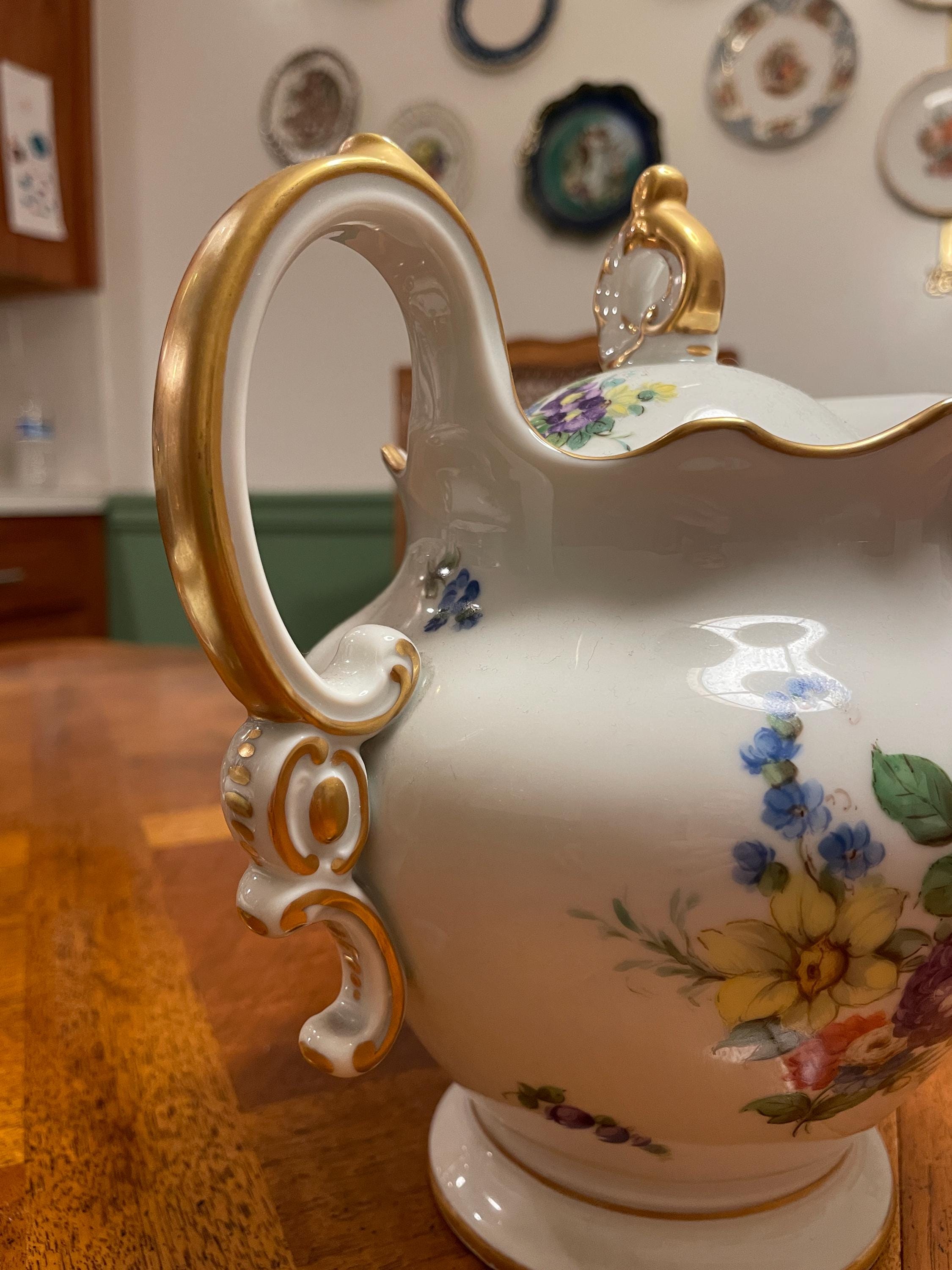 Rosenthal Selb Bavaria Rogalmhoe Floral Teapot Creamer Sugar Bowl Set Gold Trim Vintage German Porcelain Tableware Decoration Gift Idea