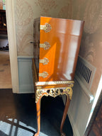 Vintage French Style Accent Cabinet, Floral Inlay, Gold Gilded Table Drink Cabinet