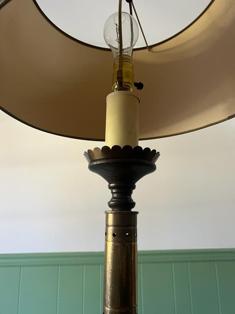Vintage Tall Black and Gold Brass Table Lamp.Bouillotte Lamp