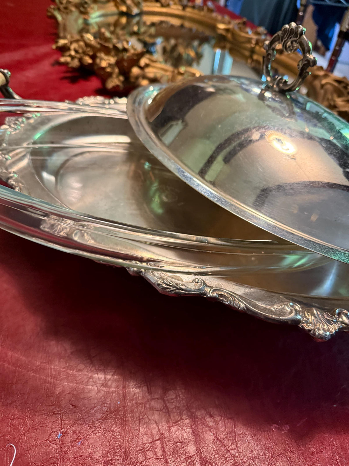 Vintage Electric Warming Tray Glass Dish Buffet Silver Covered Serving Dish Tureen Elegant Large Oval Lid Handles Victorian Buffet Display