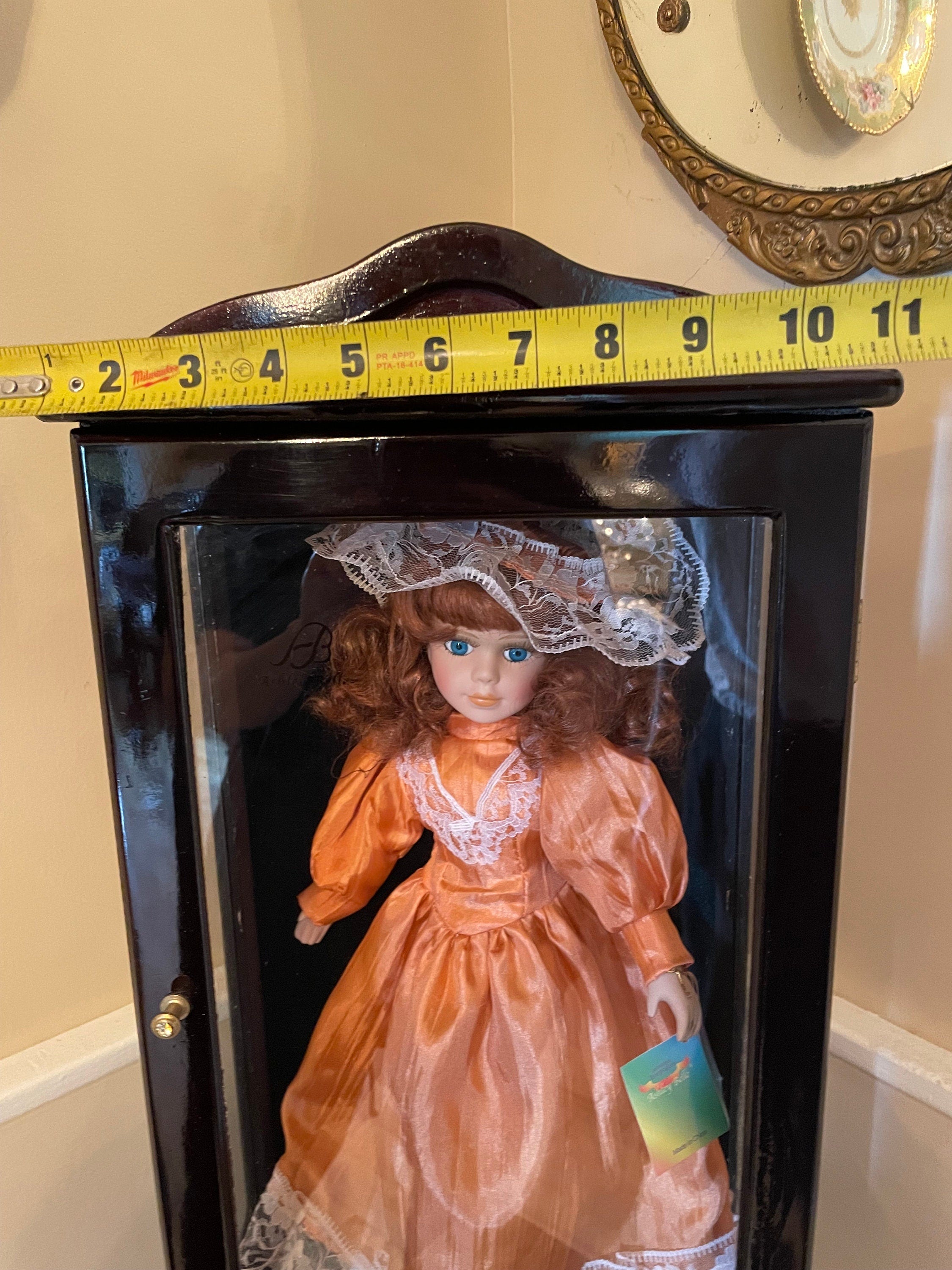 Ashley Belle Porcelain Doll Orange Satin Dress Lace Bonnet Collectible Display Figure Victorian Style Limited Edition Keepsake Beauty