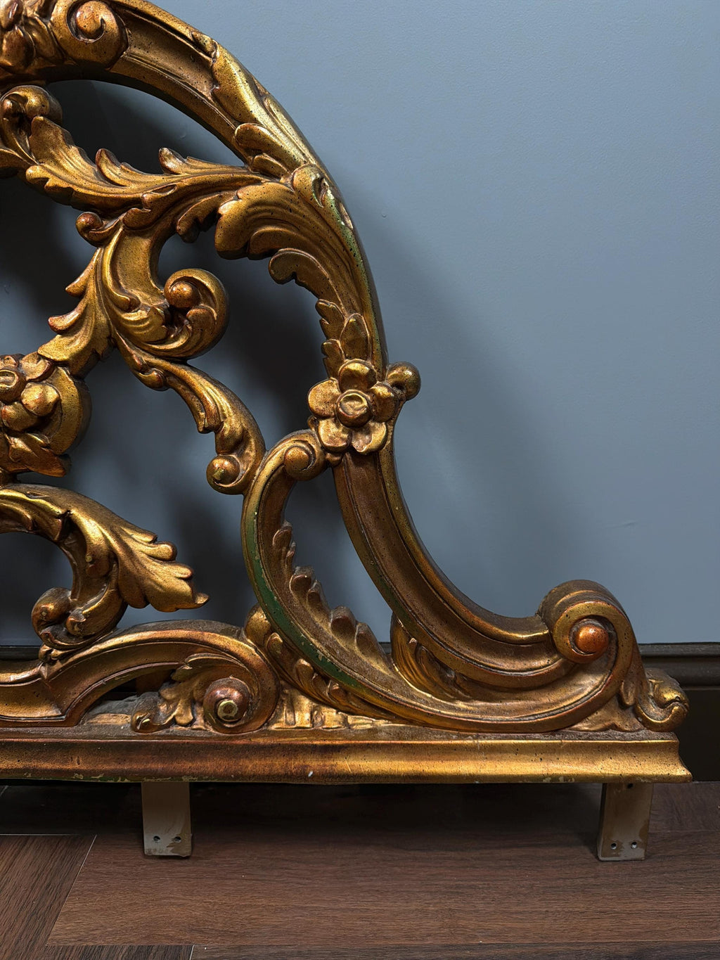Vintage Rococo King Headboard | Ornate Gold-Tone Cast Metal Statement Piece