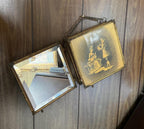 Antique Triple Vanity Mirror Beveled Glass Folding Wall Mirror Rococo Style Romantic Couple Print Brass Frame French Victorian Decoration