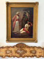 Antique Orientalist Oil Painting  Middle Eastern Scene with Figures Large Framed Original Artwork 19th Century Style Collectible Artwork