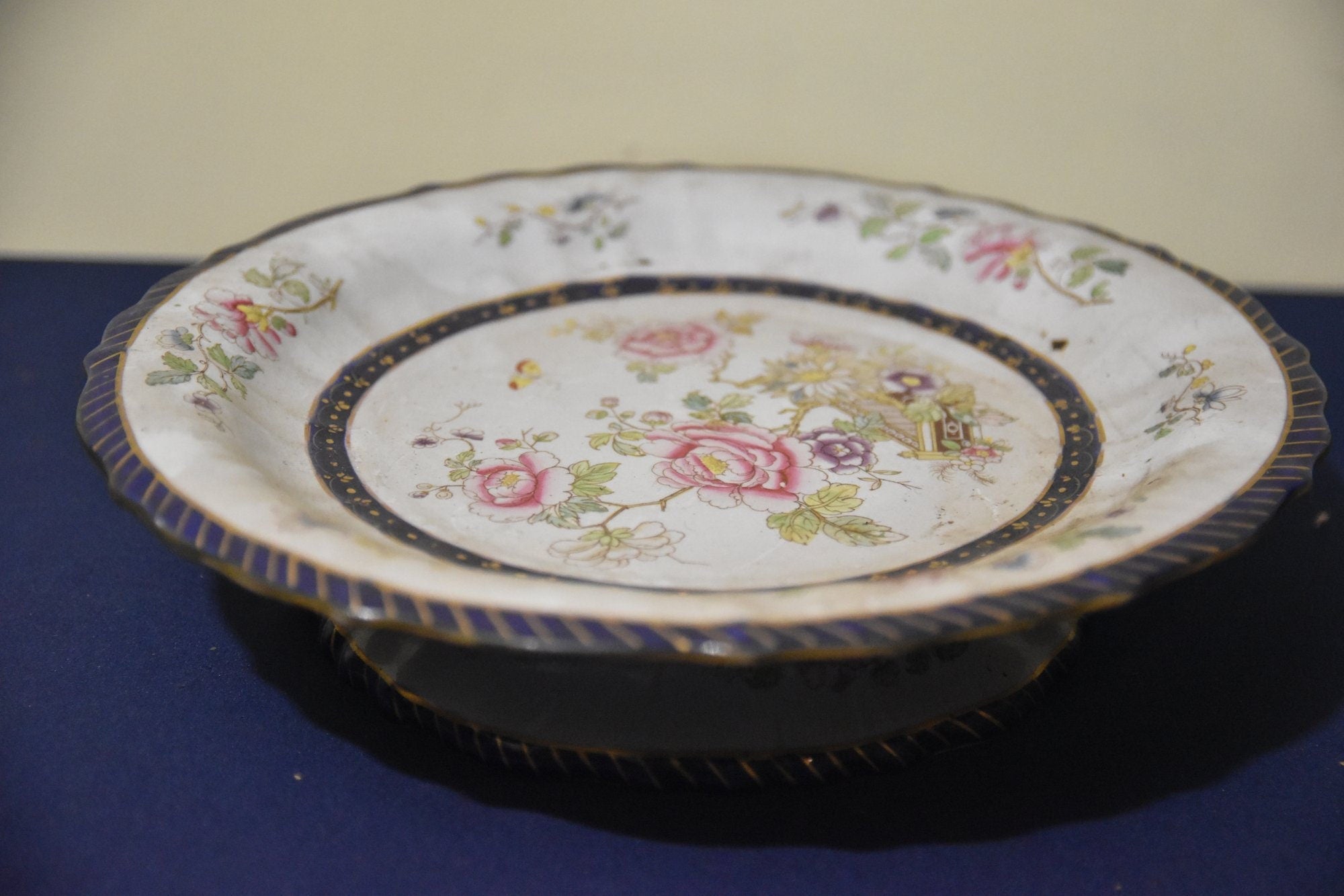 Collectible Antique Cake Plate Ironstone China Oriental Floral Platter Serving Dish Antique Hand Painted Round Plate Lunch Tableware Dish